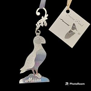 Goose Pond Maine Puffin Bird Ornament Silver Laser Cut Christmas Vtg 1986 NEW